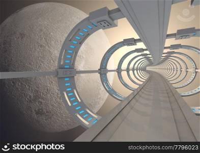 render of a futuristic bridge around the moon