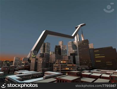 render of a giant arrow in the city
