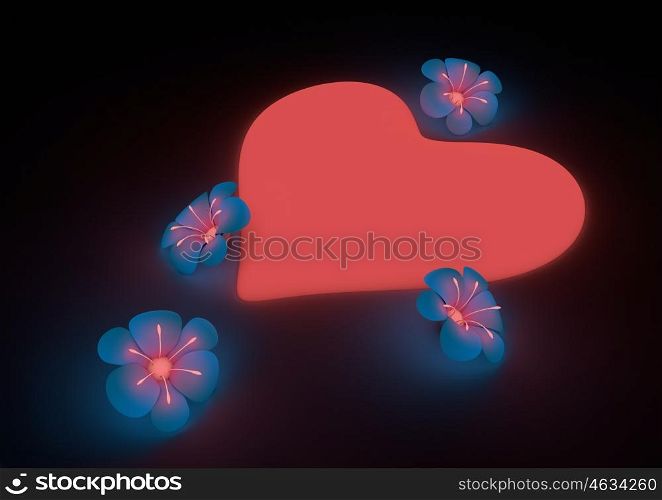 render of a heart with vibrant blue flowers