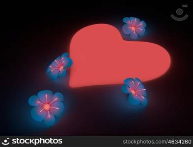 render of a heart with vibrant blue flowers