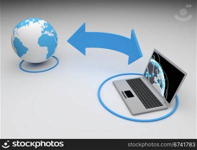 render of a laptop connected to the internet