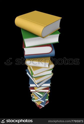 render of a large stack of books isolated on black