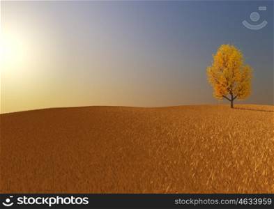 render of a lonely tree in a field