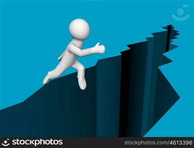 render of a person jumping over a chasm
