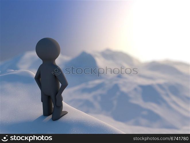 render of a person standing on a mountain with a view