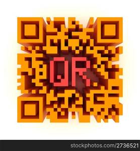 Render of a QR code (quick response) on a white background. Note: this qr-code is fake
