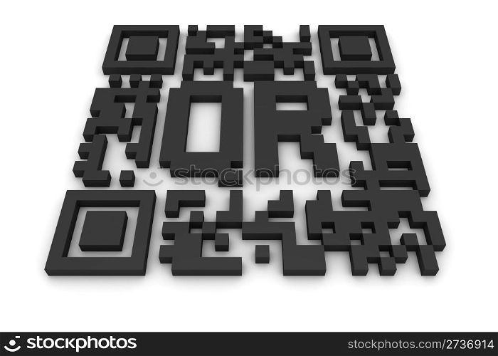 Render of a QR code (quick response) on a white background. Note: this qr-code is fake