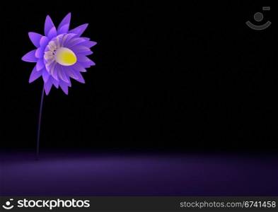 render of a single abstract flower illuminating the floor
