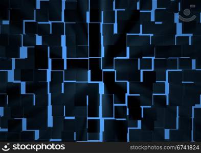 render of a wall made of cubes with vibrant blue light behind it