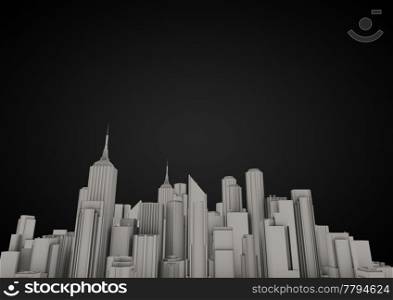 render of a white city on black background