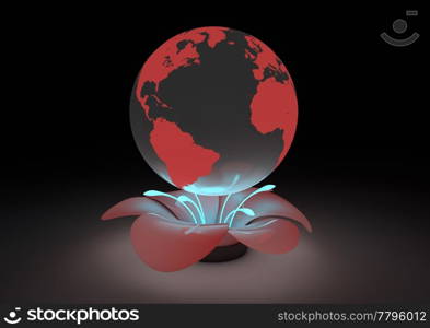 render of an abstract flower with the planet above it