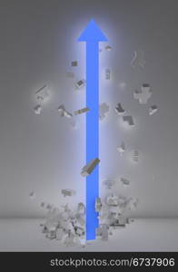 render of an arrow crashing through a wall