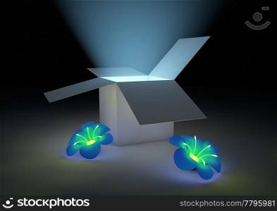 render of an open box with flowers