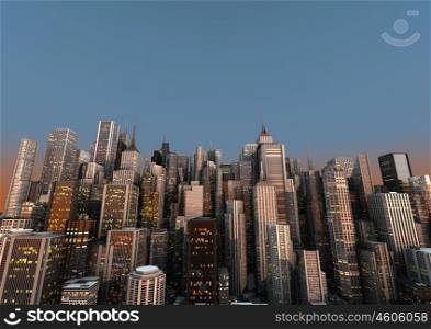 render of big city with a blue sky