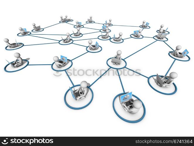render of several people connected to each other through the cloud