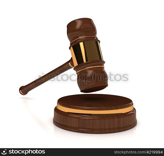 Rendered 3d wooden gavel on white. computer generated image