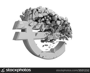 Rendered image of a crumbling Euro symbol isolated on a white backgroun