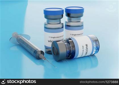 Rendering 3d vaccine medicine bottle flu vaccine anti-vaccination and covid-19