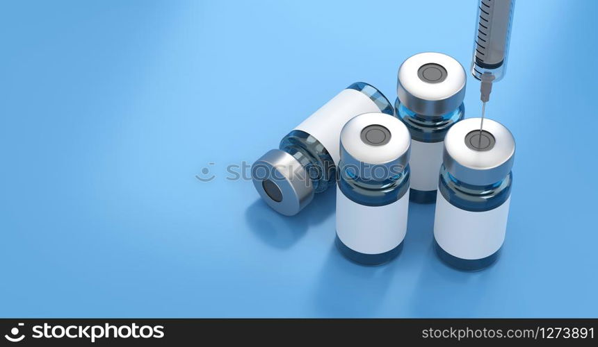 Rendering 3d vaccine medicine bottle flu vaccine anti-vaccination and covid-19