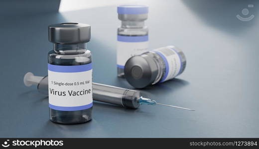 Rendering 3d vaccine medicine bottle flu vaccine anti-vaccination and covid-19