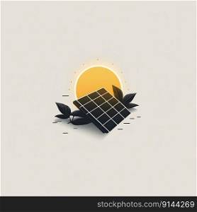 Renewable energy and ecological innovations minimalistic square emblem concept with solar panels in field. Environmental care, nature protect, alternative energy Earth Day. AI Generative content