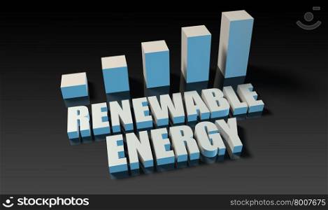 Renewable energy graph chart in 3d on blue and black. Renewable energy