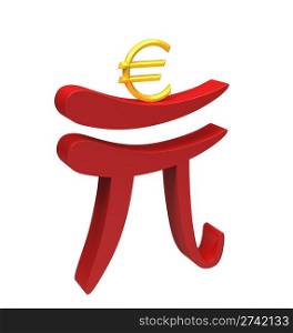 Renminbi carries euro isolated on white, crisis in the Eurozone