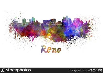 Reno skyline in watercolor splatters with clipping path. Reno skyline in watercolor