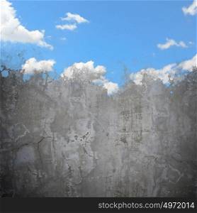 Renovation concept. Background conceptual image with cement wall painted like sky