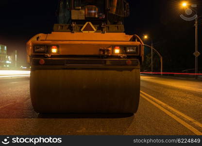 repairing the road. repairing the road in the night city