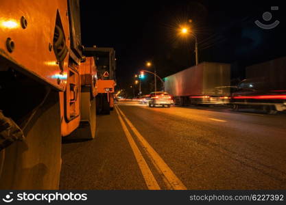 repairing the road. repairing the road in the night city