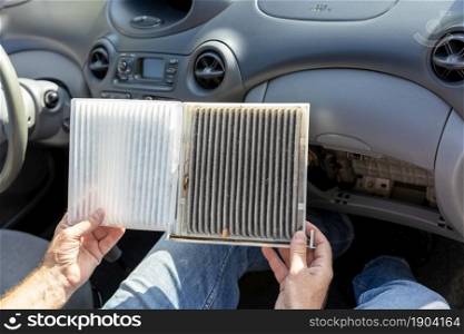 Replacing the dirty cabin pollen air filter for a car