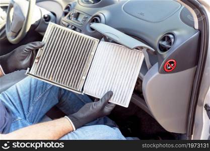 Replacing the dirty cabin pollen air filter for a car