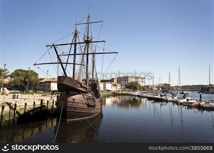 Replica of a caravel, a small and highly maneuverable sailing ship developed in the 15th century by the Portuguese to explore along the West African coast and into the Atlantic Ocean.