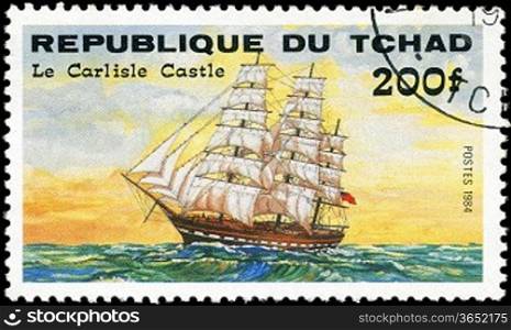 REPUBLIC OF CHAD - CIRCA 1984: A stamp printed in Republic of Chad shows the ship &acute;Le Carlisle Castle&acute;, series is devoted to sailing vessels, circa 1984