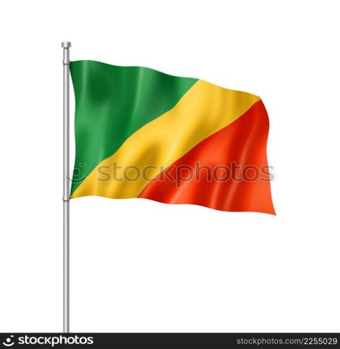 Republic of the Congo flag, three dimensional render, isolated on white. Congolese flag isolated on white