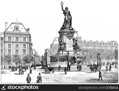 Republic Square, vintage engraved illustration. Paris - Auguste VITU ? 1890.