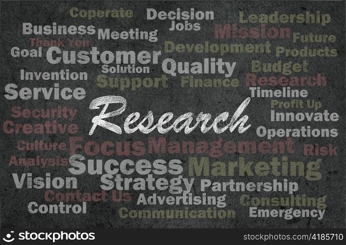 Research concept with business related words on retro background