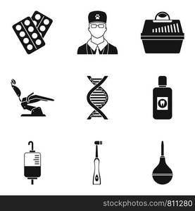 Research of disease icons set. Simple set of 9 research of disease vector icons for web isolated on white background. Research of disease icons set, simple style