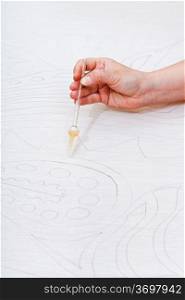 reserve contour drawing on silk for cold batik painting