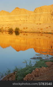 Reservoir in the Arava desert in the first rays of the sun