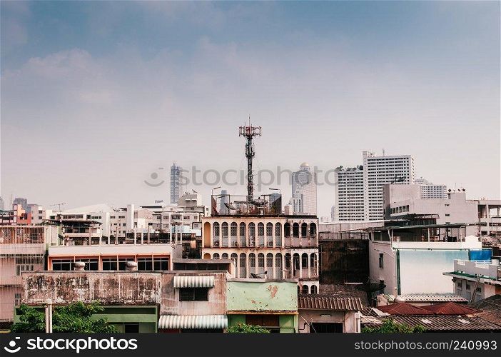 Residential buildings in Bangkok China town, Thailand from high angle view