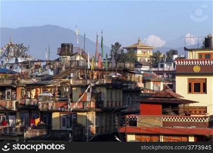 Residential district near stupa Bodnath in Kathmandu, Nepal