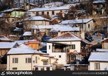 Residential neighborhood in the city of Veliko Tarnovo in Bulgaria in the winter