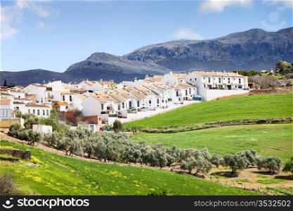 Residential real estate development in Ronda town, new apartment houses on a green hills of Andalusia in southern Spain, Malaga province.