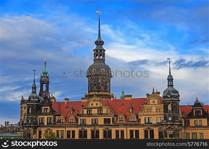 Residenzschloss (city palace) in Dresden with cloudy sky, Germany&#xA;