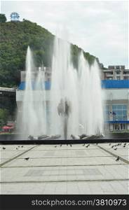 resita city romania center artesian water fountain