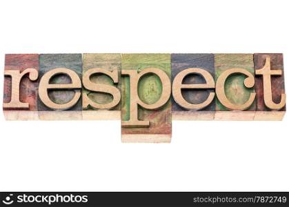 respect word typography - isolated text in letterpress wood type blocks