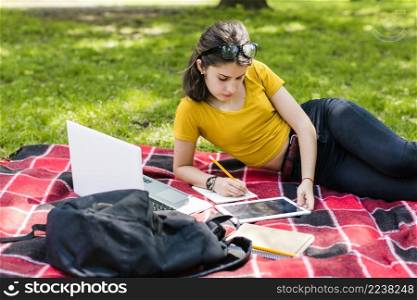 responsible girl studying park