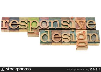 responsive design - website develoment concept - isolated text in letterpress wood type